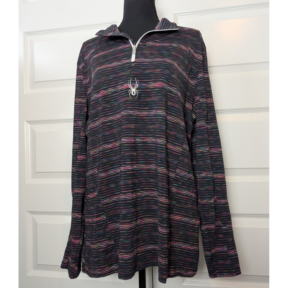 Spyder Size XL Quarter Zip Pullover Top Space Dye Stripe Black Athletic Outdoors